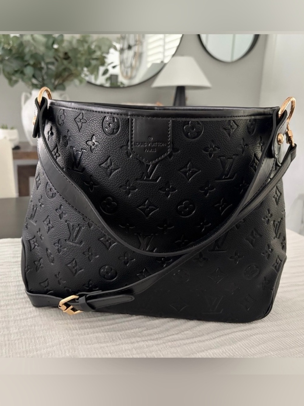 Black Shoulder Bag / crossbody with Gold Hardware